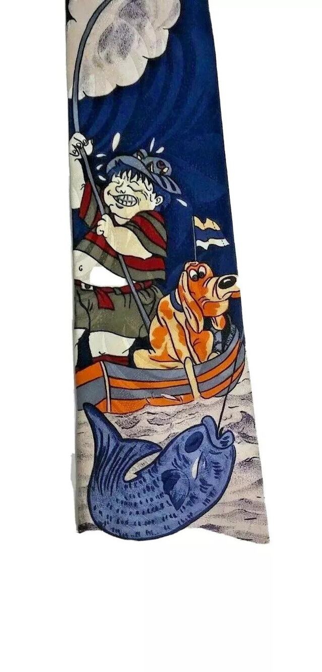 Efenzo Felini Silk Fishing Boating Novelty Wide Neck Tie